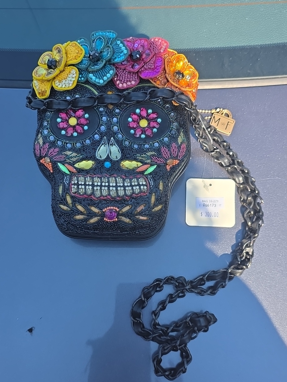 Embroidered Sugar Skull Crossbody Bag with Multicolor Floral Accent
